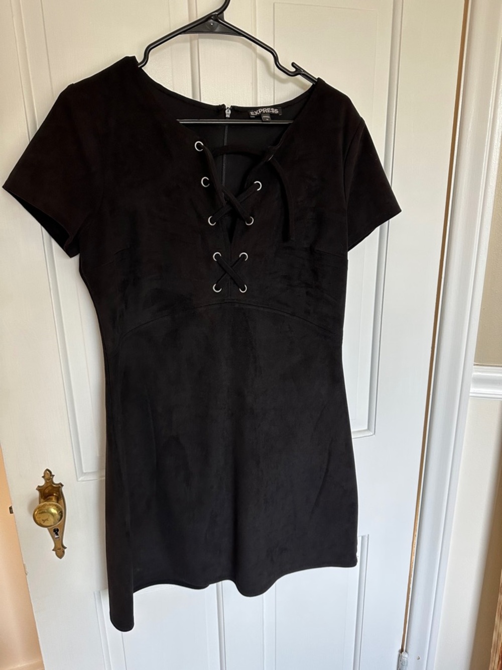 Express Black Lace-Up Short Sleeve Mini Dress